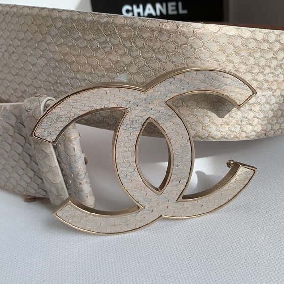 ⭐️ CHANEL Belt RARE Iridescent Python Leather Matte Gold HW Y2K Huge CC Big Logo - Picture 16 of 16